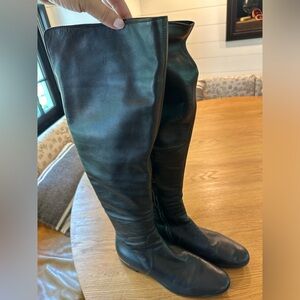 Sergio Rossi over-the knee flat boot with brass detailing. Size 40.5